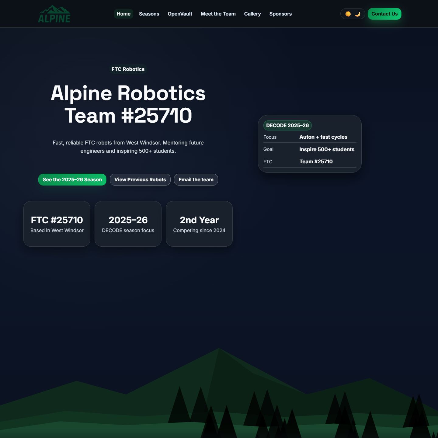 Alpine Robotics team website homepage